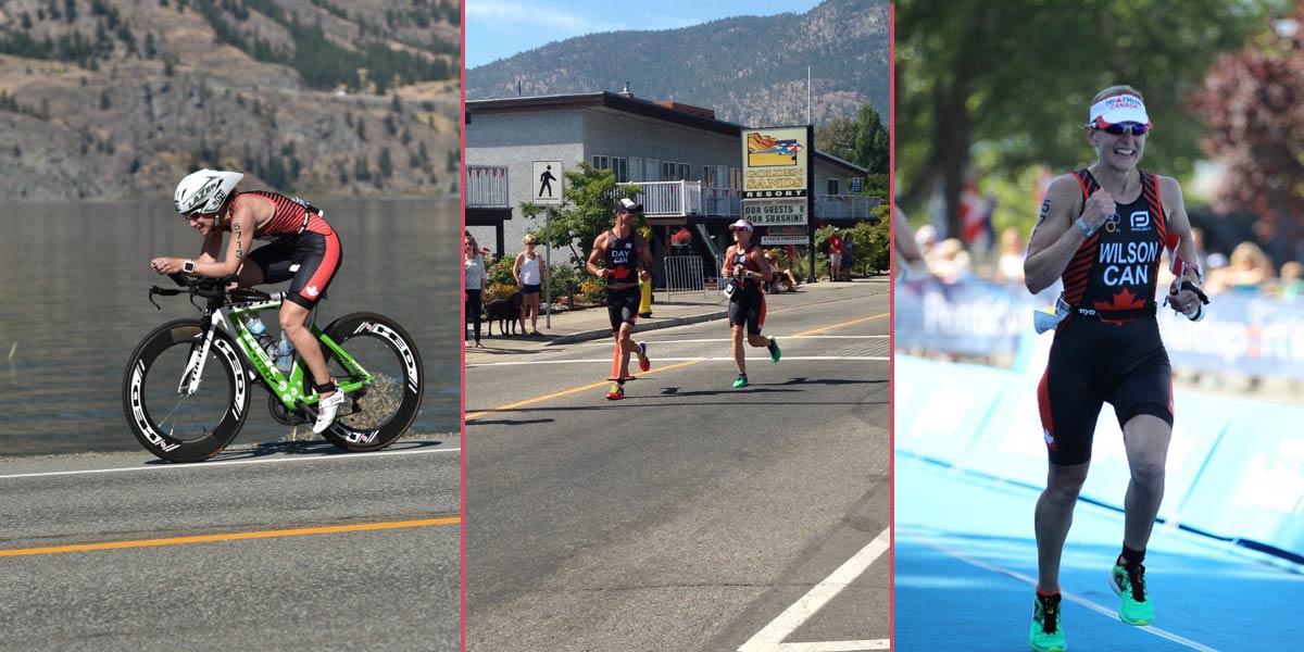 Sandy on her bike and in the run in Penticton, 2017.