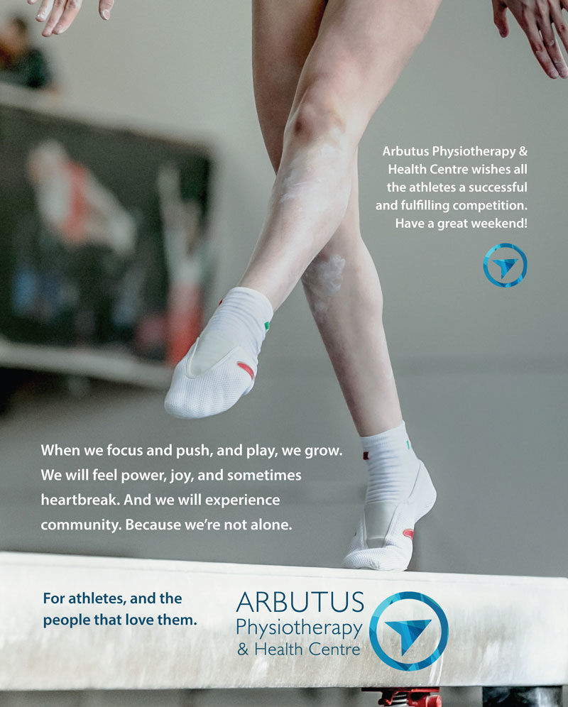 Arbutus Physio sponsorship advertisement in the Garden City Invitational 2018 book.