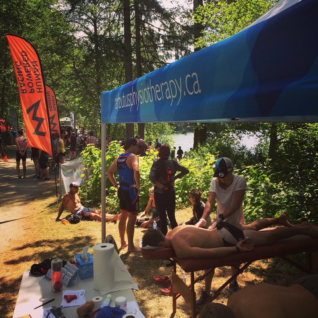 The Arbutus team helps out athletes after the XTERRA Victoria race.