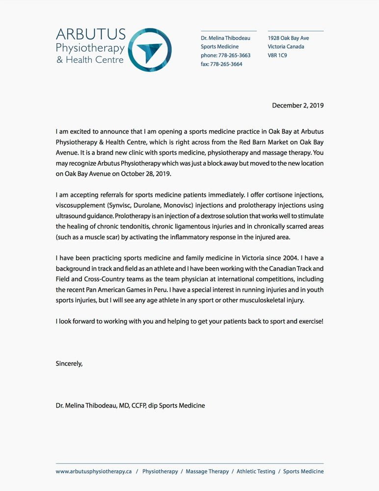 Cover image of the letter Dr. Melina Thibodeau wrote for referrals.