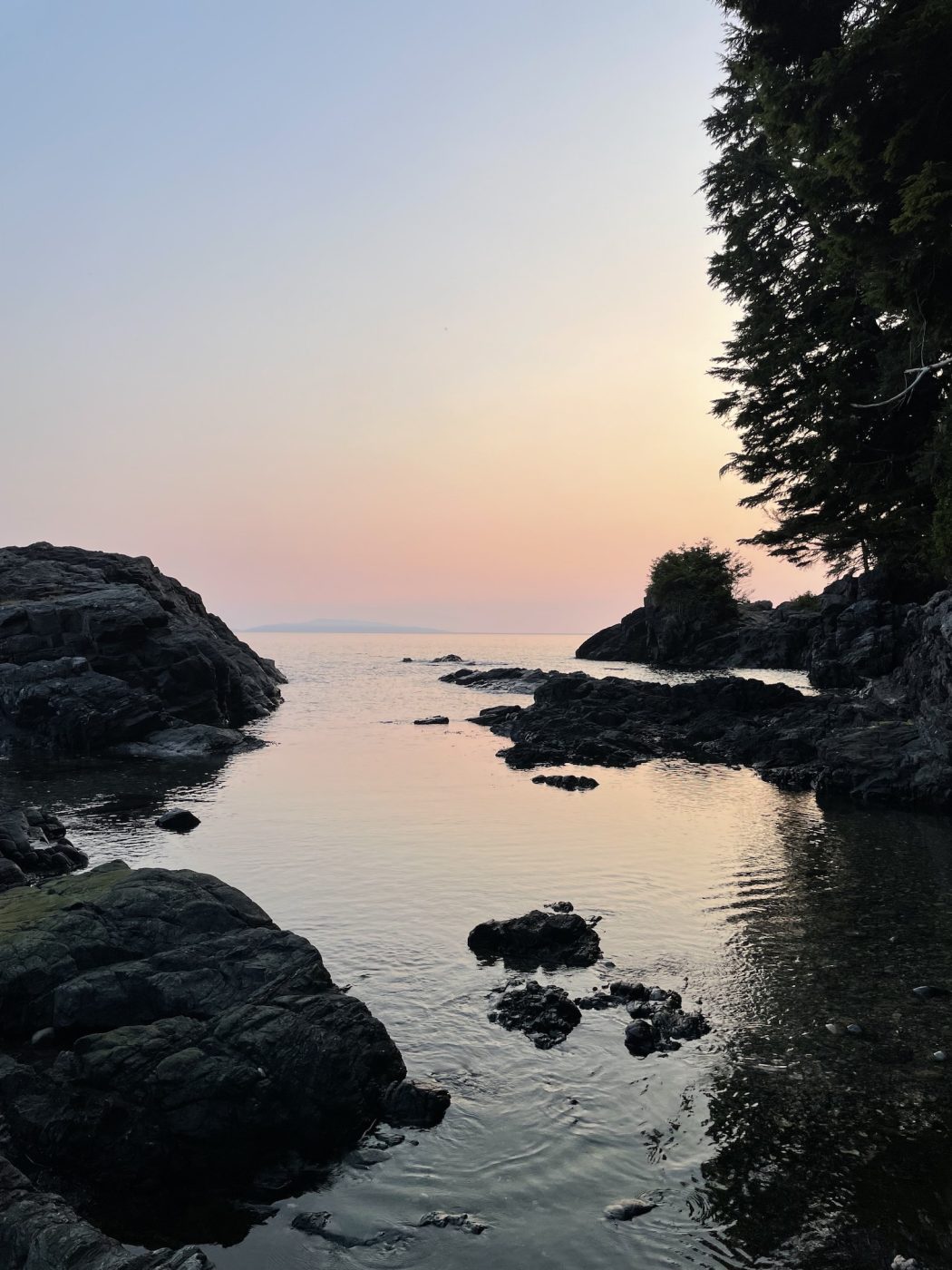 The coastline of Sooke, BC at dawn.