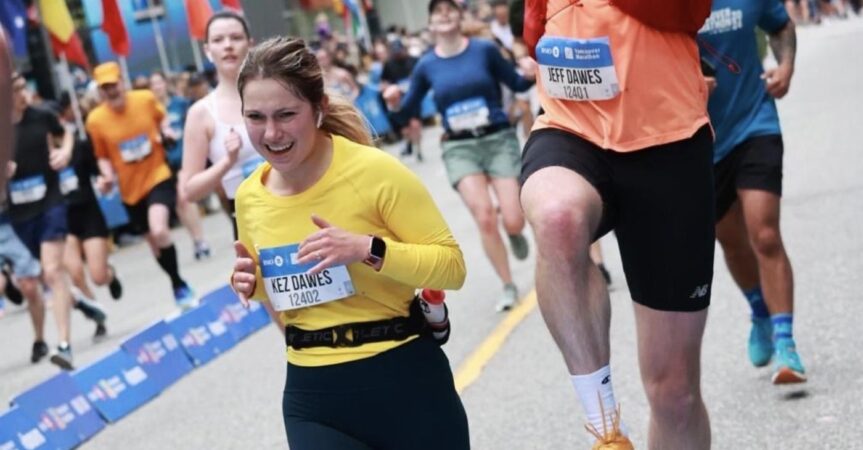 kezia Dawes digs in with her husband Jeff at the Vancouver BMO Marathon.